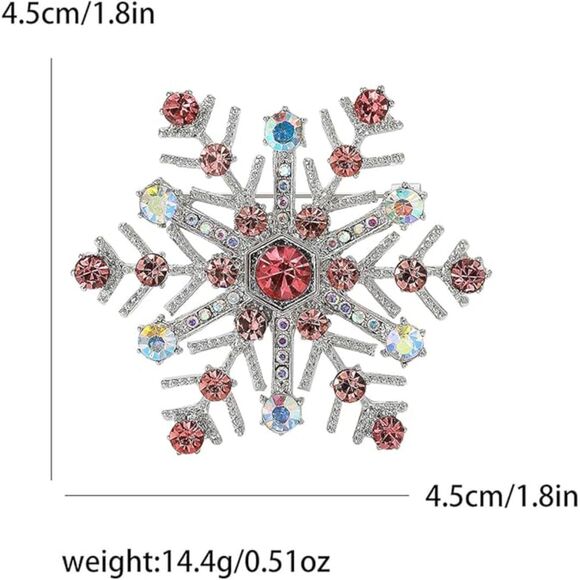 Women Rhinestone Snowflake Brooch Crystal Winter Snowflake Brooch Pin Pink - Picture 4 of 5